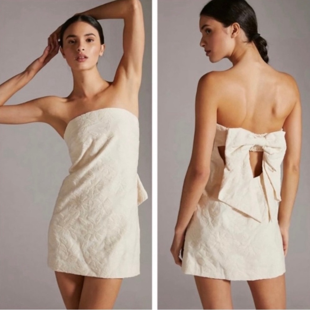 Anthropologie Cream Strapless Dress with Bow